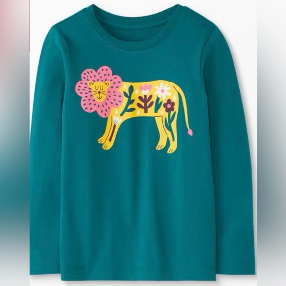 Hanna Andersson Teal Long-Sleeve Tee,  Scandi Lion 3T